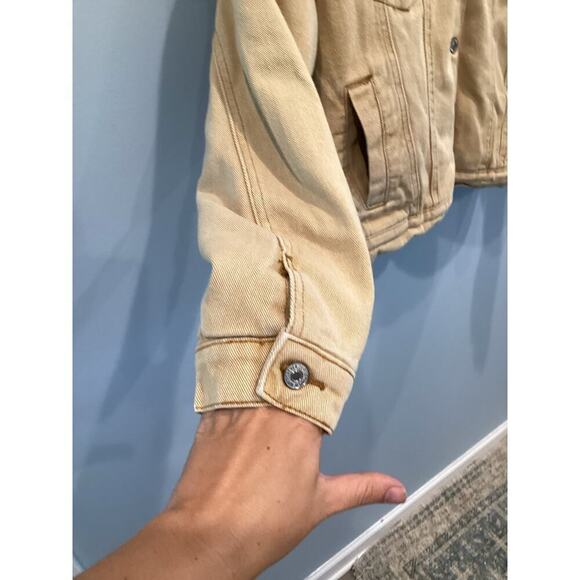 Vintage Womens Bomber Jacket Khaki Sherpa Lined Collar Mustard Yellow Y2K Small - Picture 9 of 11